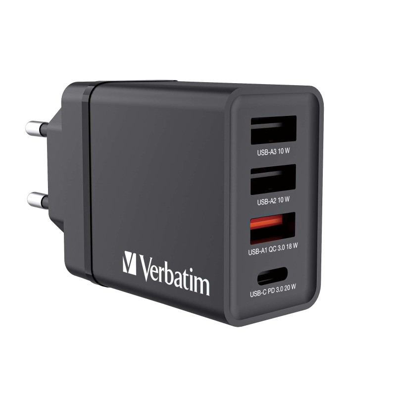 Verbatim Wall Charger - CHR-30EU1 - 30W EU Plug 1 x USBC20W 3 x USBA Black — Buy in Cyprus with Fast Delivery
