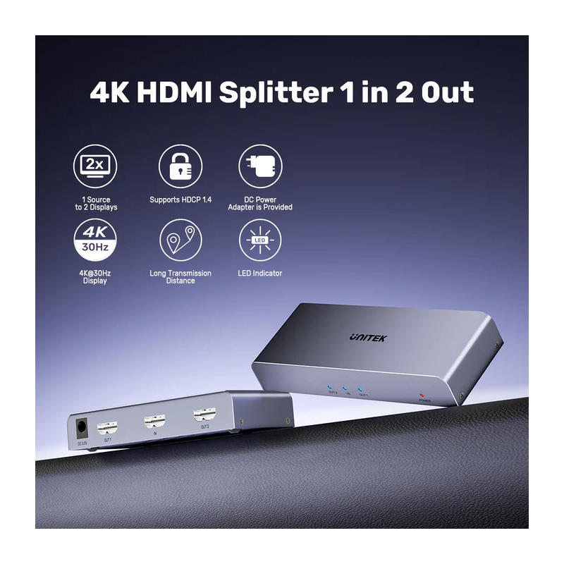 Unitek HDMI Splitter - V1130A - 1x2 4K30Hz — Buy in Cyprus with Fast Delivery