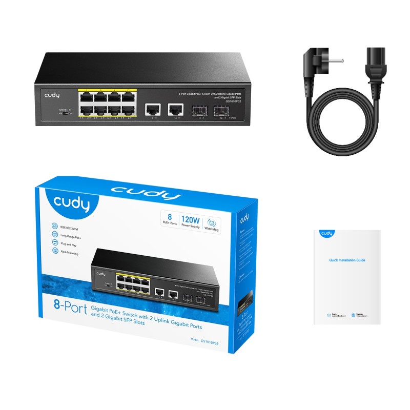 Cudy Switch PoE Gigabit - GS1010PS2 - 8PoE + 2GbE + 2SFP Uplink 120W — Buy in Cyprus with Fast Delivery