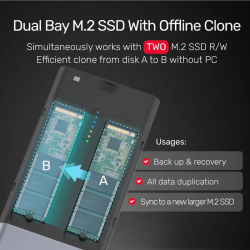 Unitek USB-C NVMe PCIe Enclosure 20Gbps Dual Offline Clone - S1206A - USB-C NVMe PCIe Enclosure 20Gbps Dual Offline Clone