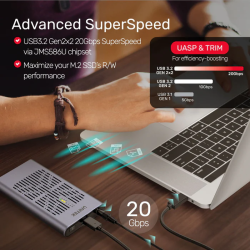 Unitek USB-C NVMe PCIe Enclosure 20Gbps Dual Offline Clone - S1206A - USB-C NVMe PCIe Enclosure 20Gbps Dual Offline Clone