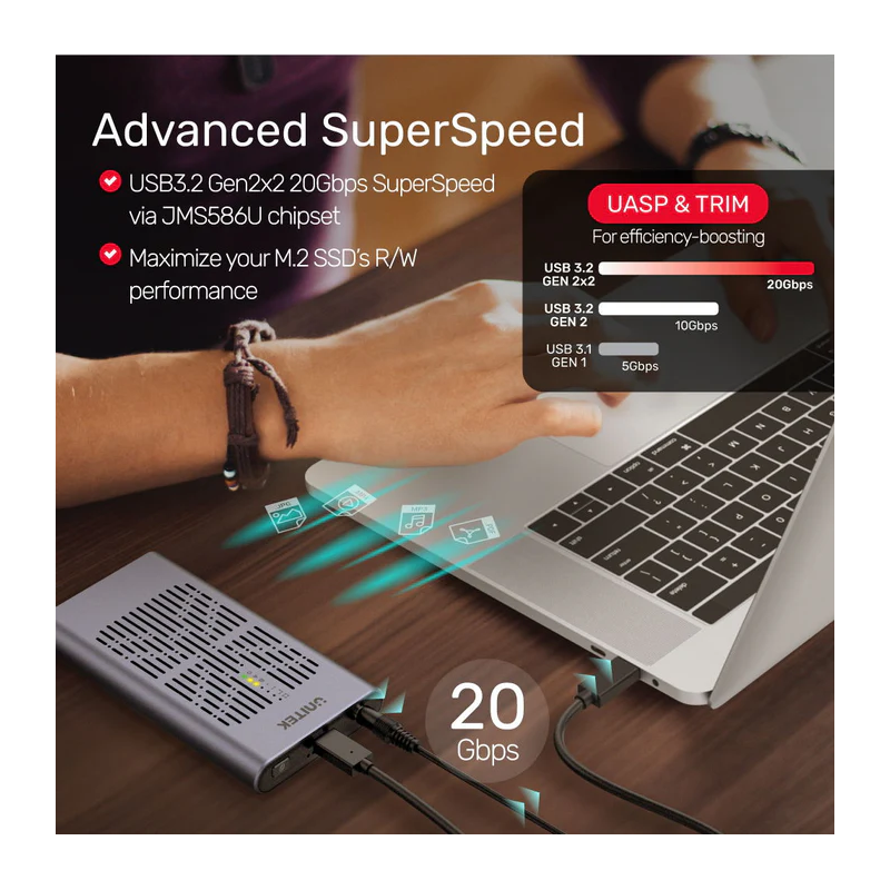 Unitek USB-C NVMe PCIe Enclosure 20Gbps Dual Offline Clone - S1206A - USB-C NVMe PCIe Enclosure 20Gbps Dual Offline Clone