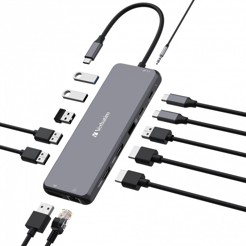 Verbatim USB-C 13-Port Hub - CMH-13 - Triple Display, 100W PD — Buy in Cyprus with Fast Delivery