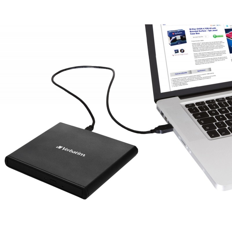 Verbatim External Slimline CD/DVD Writer - USB 2.0 Black — Buy in Cyprus with Fast Delivery