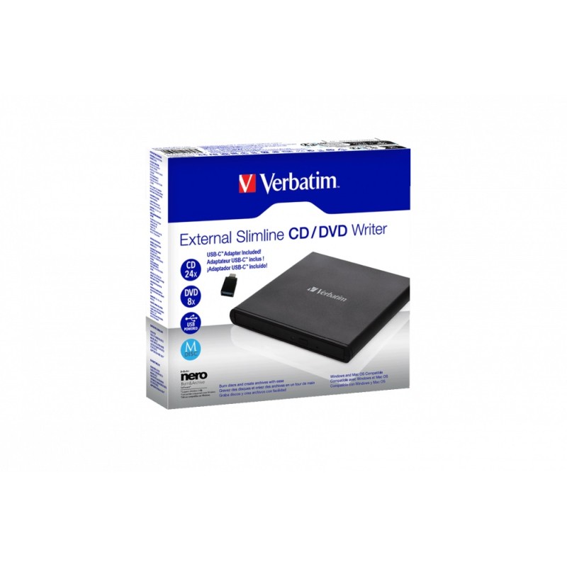 Verbatim External Slimline CD/DVD Writer - USB 2.0 Black — Buy in Cyprus with Fast Delivery