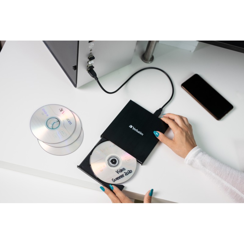 Verbatim External Slimline CD/DVD Writer - USB 2.0 Black — Buy in Cyprus with Fast Delivery