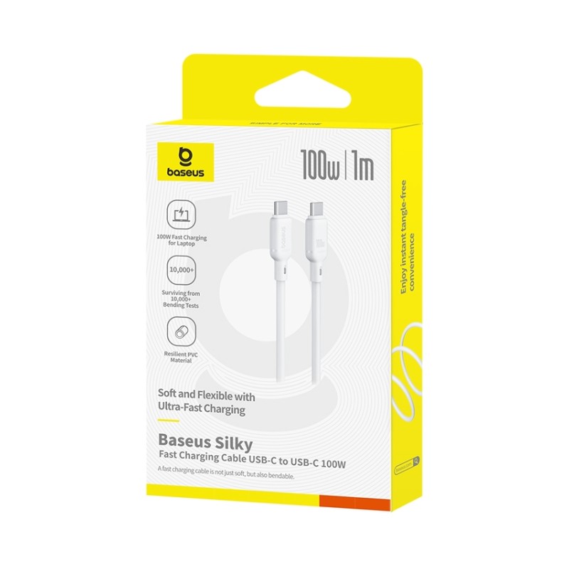 Baseus Cable USB-C to USB-C Silky Series - 1.0m 100W White — Buy in Cyprus with Fast Delivery