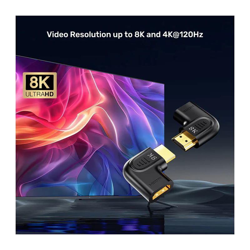 Unitek HDMI Adaptor - A1047ABK - 1x90 & 1x270 degrees RA 8K60Hz Vertical — Buy in Cyprus with Fast Delivery