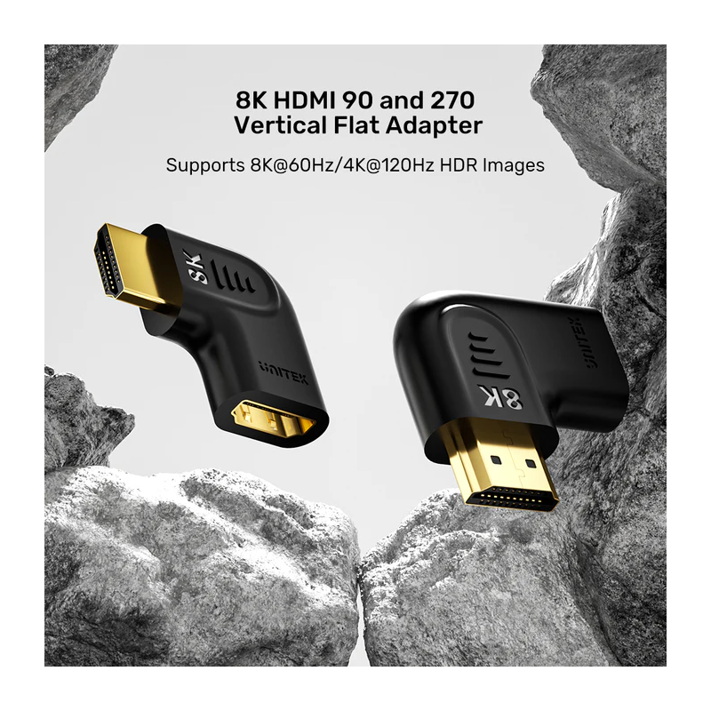 Unitek HDMI Adaptor - A1047ABK - 1x90 & 1x270 degrees RA 8K60Hz Vertical — Buy in Cyprus with Fast Delivery