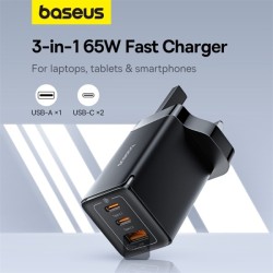Baseus Charger Wall - 65W USB-Cx2 USB-A UK+100W USB-C Cable Black — Buy in Cyprus with Fast Delivery