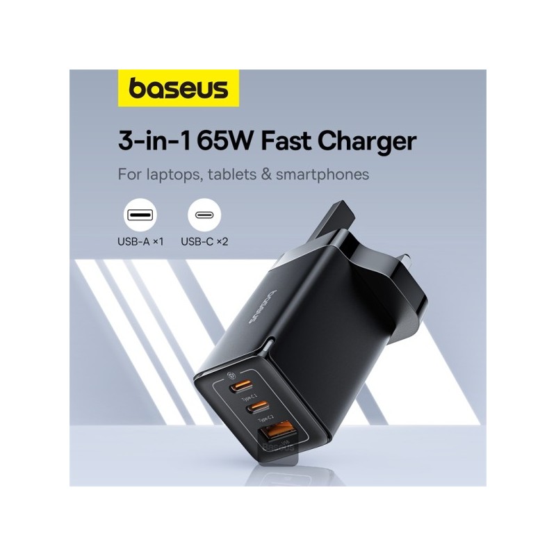 Baseus Charger Wall - 65W USB-Cx2 USB-A UK+100W USB-C Cable Black — Buy in Cyprus with Fast Delivery