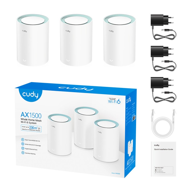 Cudy Mesh AX1500 Dual Band Gigabit Wi-Fi 6 3-Pack - M1500 — Buy in Cyprus with Fast Delivery