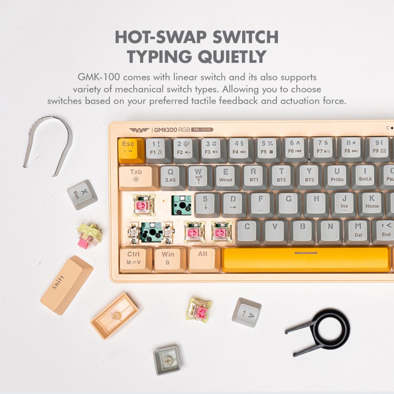 Armaggeddon Mechanical Gaming Keyboard - GMK-100 - Tri-Mode (2.4GHz+BT+USB-C) 63 Keys Linear (Red) Spring White