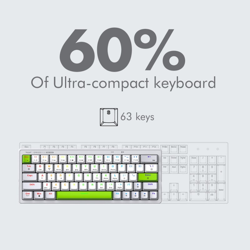 Armaggeddon Mechanical Gaming Keyboard - GMK-100 - Tri-Mode (2.4GHz+BT+USB-C) 63 Keys Linear (Red) Spring White