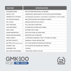 Armaggeddon Mechanical Gaming Keyboard - GMK-100 - Tri-Mode (2.4GHz+BT+USB-C) 63 Keys Linear (Red) Spring White