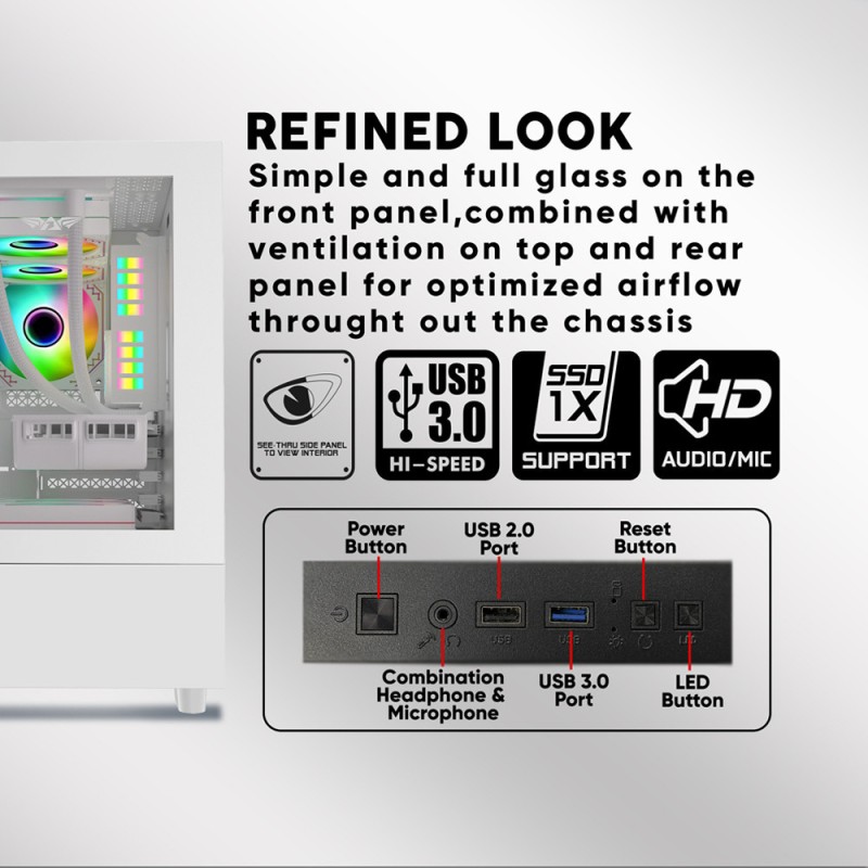 Armaggeddon Gaming Case M-ATX AQUARON Duplex White - Bottom USB Ports-310mm VGA — Buy in Cyprus with Fast Delivery