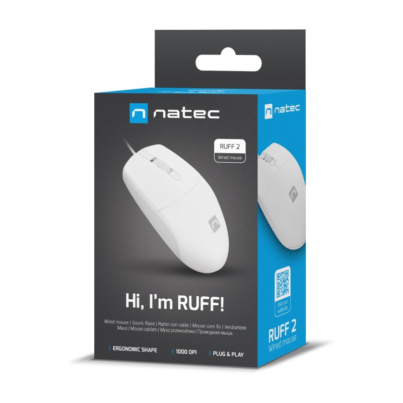 Natec Mouse - RUFF 2 - Wired Optical 1000DPI White — Buy in Cyprus with Fast Delivery