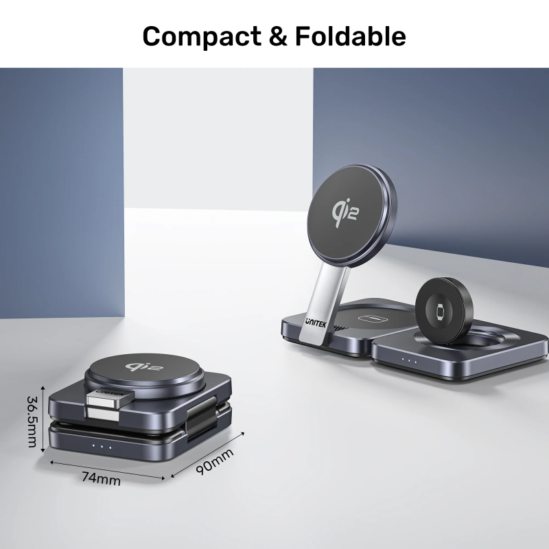 Unitek Charge Wireless Qi2 15W Foldable 3-in-1 Charging Station - P1300A - Wireless Qi2 15W Foldable 3-in-1