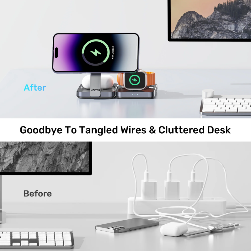 Unitek Charge Wireless Qi2 15W Foldable 3-in-1 Charging Station - P1300A - Wireless Qi2 15W Foldable 3-in-1