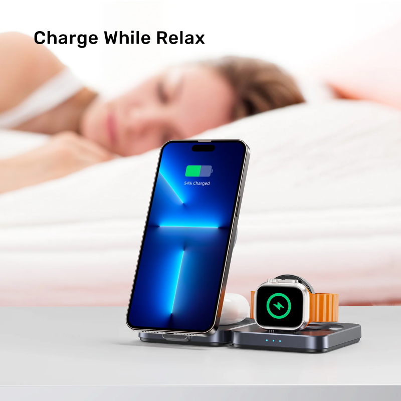 Unitek Charge Wireless Qi2 15W Foldable 3-in-1 Charging Station - P1300A - Wireless Qi2 15W Foldable 3-in-1