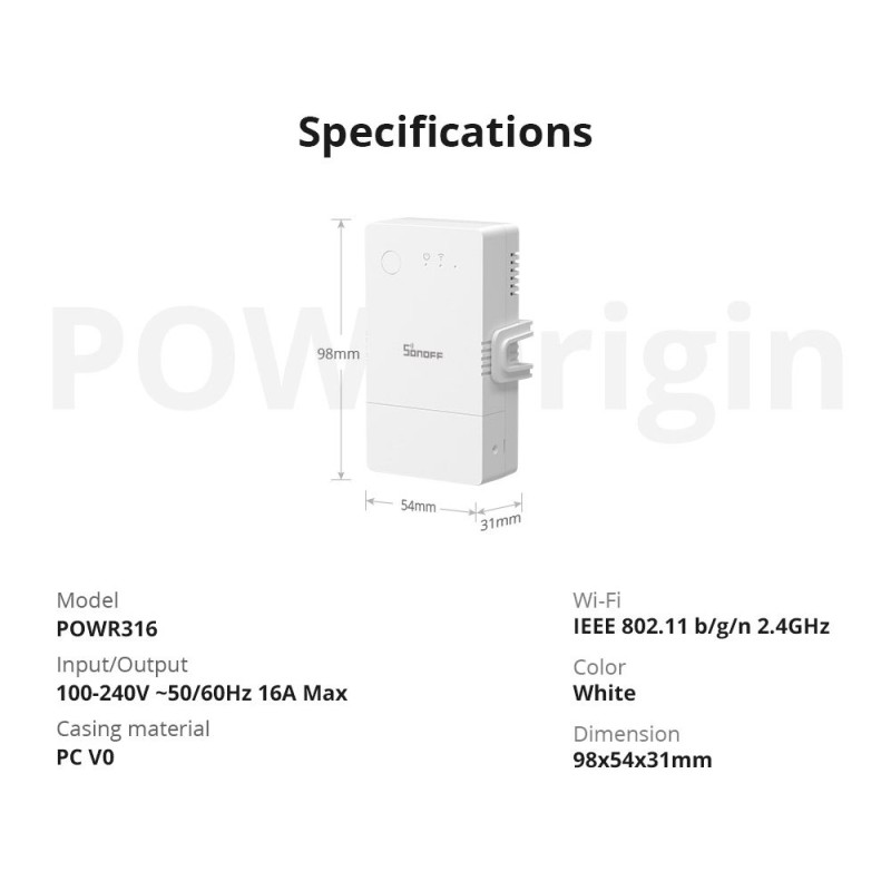 Sonoff WiFi Smart Switch POW Origin Smart Power Meter - POWR3 - 16A — Buy in Cyprus with Fast Delivery