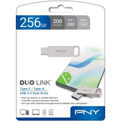 PNY Flash Drive Duo Link USB 3.2 Dual Connector OTG Capless Swivel 256GB Black FDI256DULINKTYC