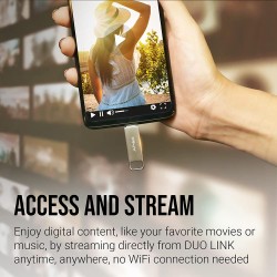 PNY Flash Drive Duo Link USB 3.2 Dual Connector OTG Capless Swivel 256GB Black FDI256DULINKTYC