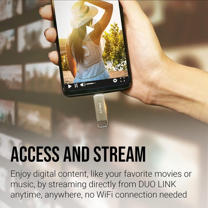 PNY Flash Drive Duo Link USB 3.2 Dual Connector OTG Capless Swivel 256GB Black FDI256DULINKTYC