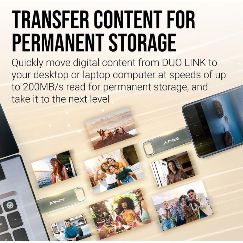 PNY Flash Drive Duo Link USB 3.2 Dual Connector OTG Capless Swivel 256GB Black FDI256DULINKTYC