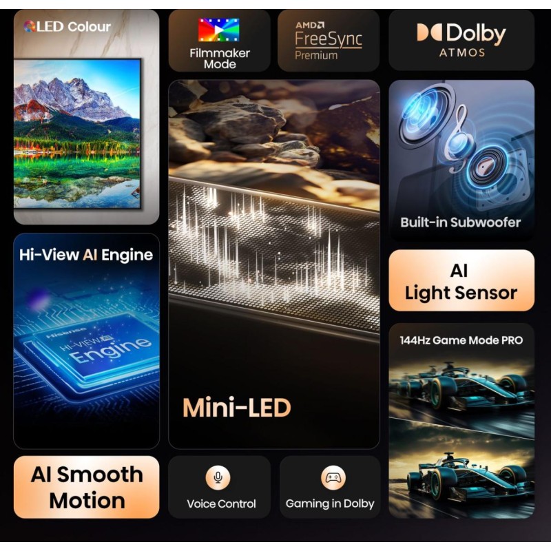 Hisense TV - 75E8Q - 75'' 4K Smart QLED MINI LED 144hz TV — Buy in Cyprus with Fast Delivery