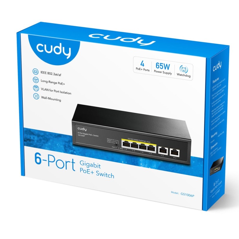 Cudy Switch PoE Gigabit - GS1006P - 4PoE + 2GbE Uplink 65W — Buy in Cyprus with Fast Delivery