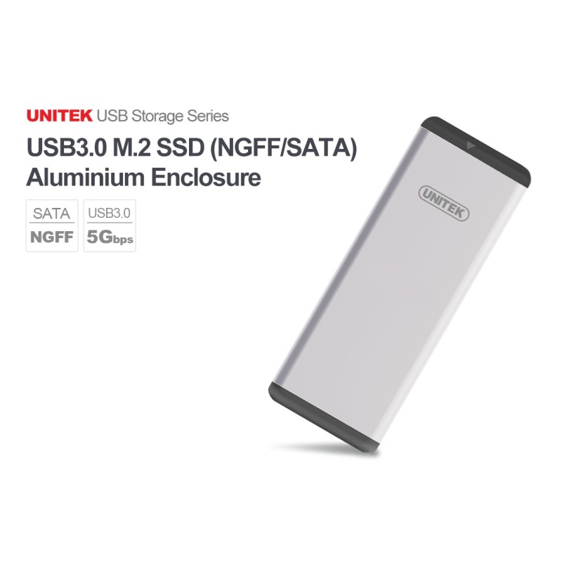 Unitek USB3.0 M.2 SSD SATA Aluminium Enclosure - Y-3365 - USB3.0 M.2 SSD SATA Aluminium Enclosure