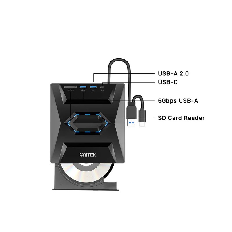 Unitek Optical External Drive & 5in1 USB Hub - T1037A - Optical External Drive & 5in1 USB Hub