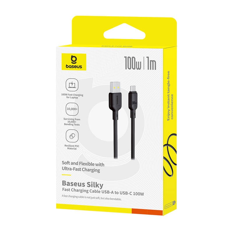 Baseus Cable USB-C to USB-A Silky Series - 1.0m - 100W - Black — Buy in Cyprus with Fast Delivery
