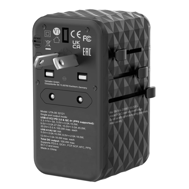 Verbatim Charger Travel Adapter World to World GAN III 100W 2xC 2xA UTA-06 — Buy in Cyprus with Fast Delivery