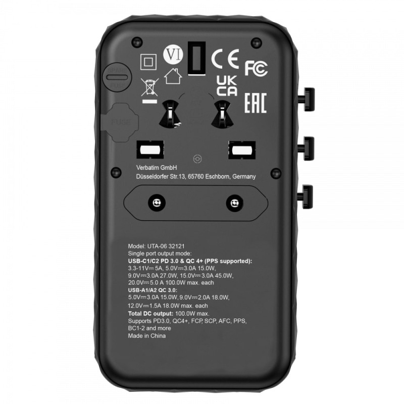 Verbatim Charger Travel Adapter World to World GAN III 100W 2xC 2xA UTA-06 — Buy in Cyprus with Fast Delivery
