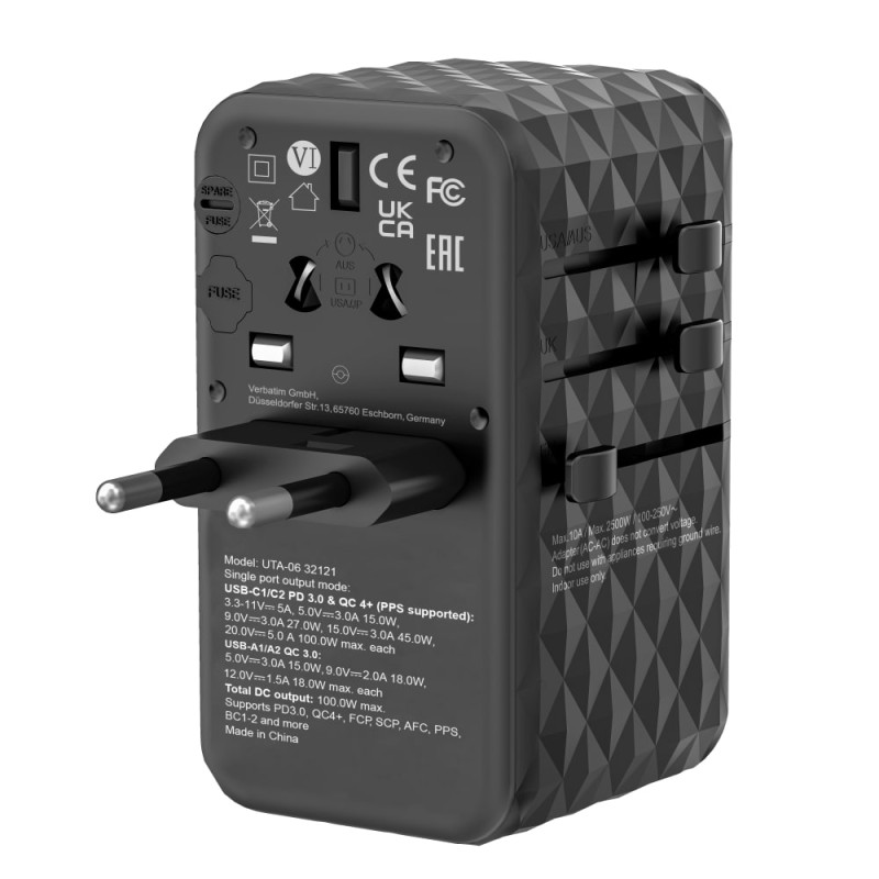 Verbatim Charger Travel Adapter World to World GAN III 100W 2xC 2xA UTA-06 — Buy in Cyprus with Fast Delivery