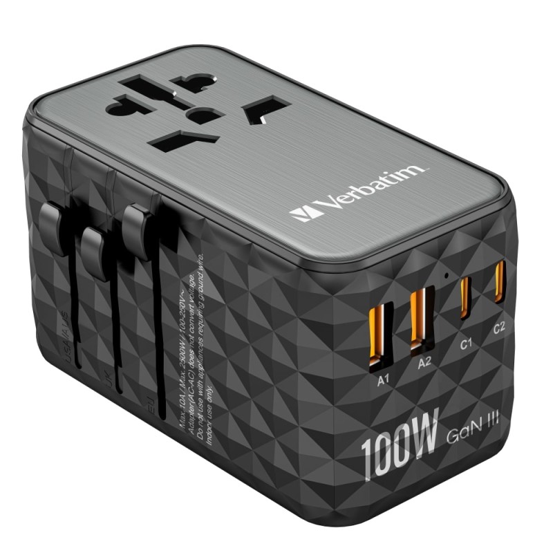 Verbatim Charger Travel Adapter World to World GAN III 100W 2xC 2xA UTA-06 — Buy in Cyprus with Fast Delivery