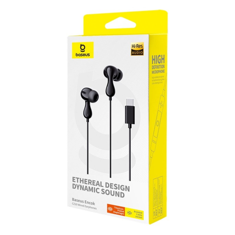 Baseus Headphones - CZ20 - In Ear Wired Type C HiRes Black — Buy in Cyprus with Fast Delivery