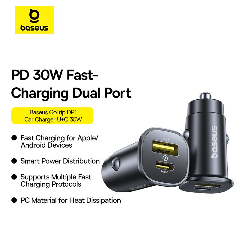 Baseus GoTrip Car Charger - DP1 - 30W U+C Cosmic Black — Buy in Cyprus with Fast Delivery