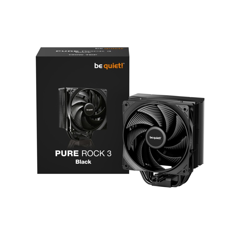 be quiet! Pure Rock 3 BK039 - Black CPU Air Tower Cooler, 120mm PWM Fan, 4x6mm Heatpipes, 190W TDP