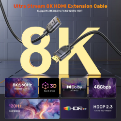Unitek HDMI Extension - C11091A - 2.1, Male to Female, 1.5m, 8K60Hz — Buy in Cyprus with Fast Delivery