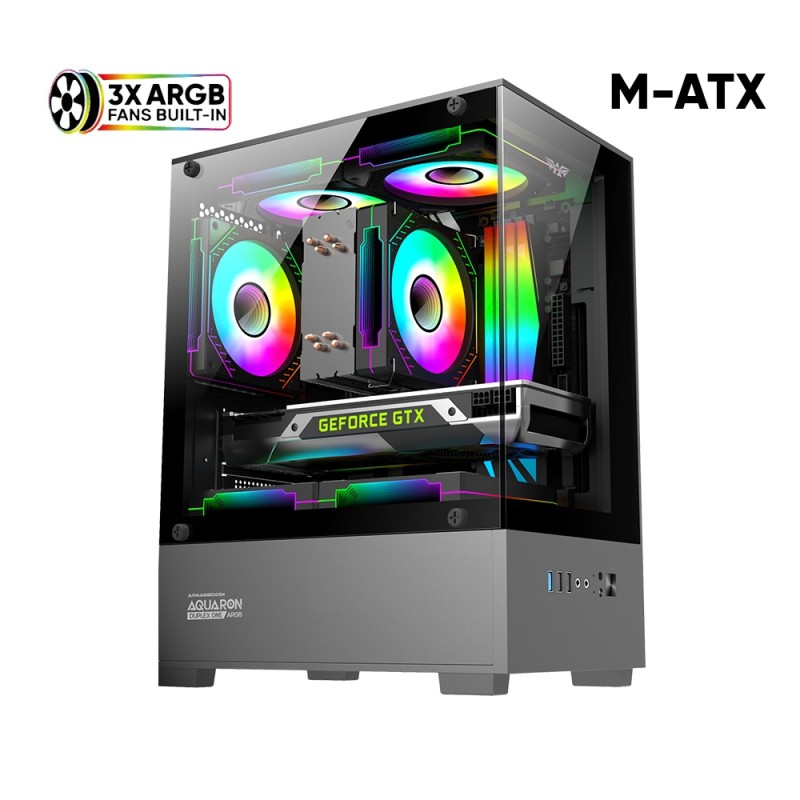 Armaggeddon Gaming Case - M-ATX AQUARON Duplex ONE Black + 3xARGB — Buy in Cyprus with Fast Delivery