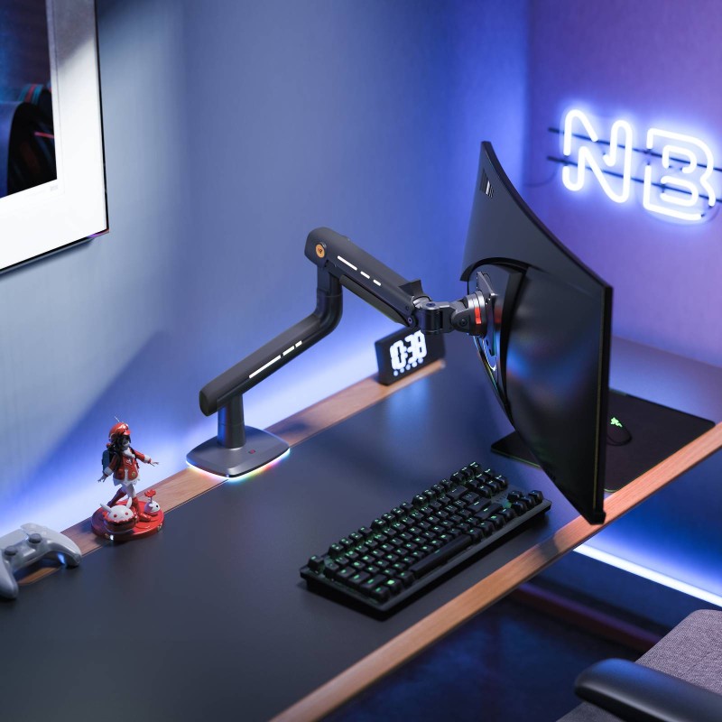 NBMounts Monitor Desk Mount - F5 - Gaming Series Single Arm RGB Monitor Desk Mount Heavy Duty up to 20kg