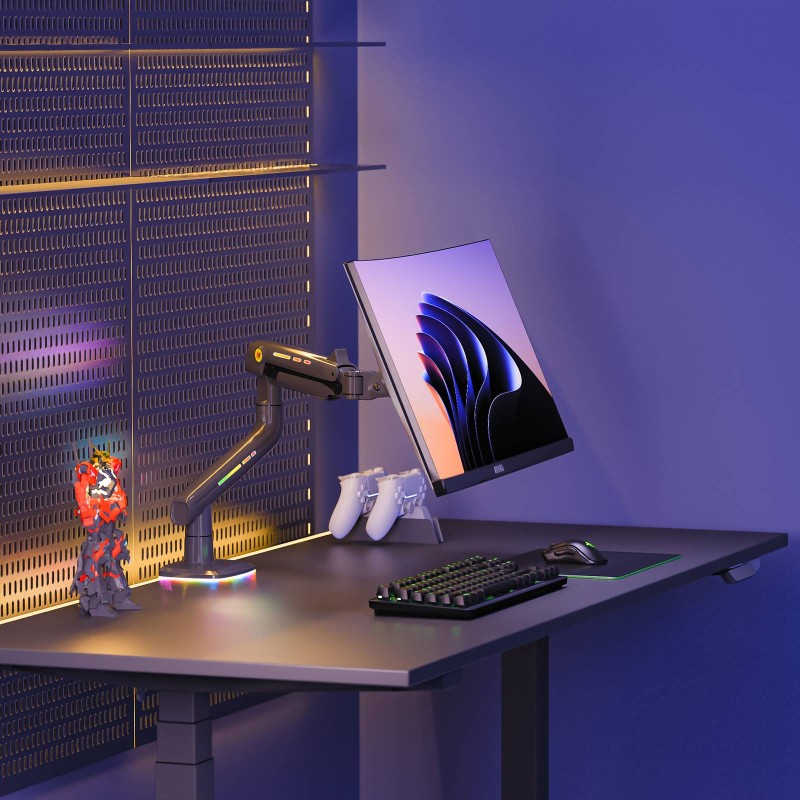 NBMounts Monitor Desk Mount - F5 - Gaming Series Single Arm RGB Monitor Desk Mount Heavy Duty up to 20kg