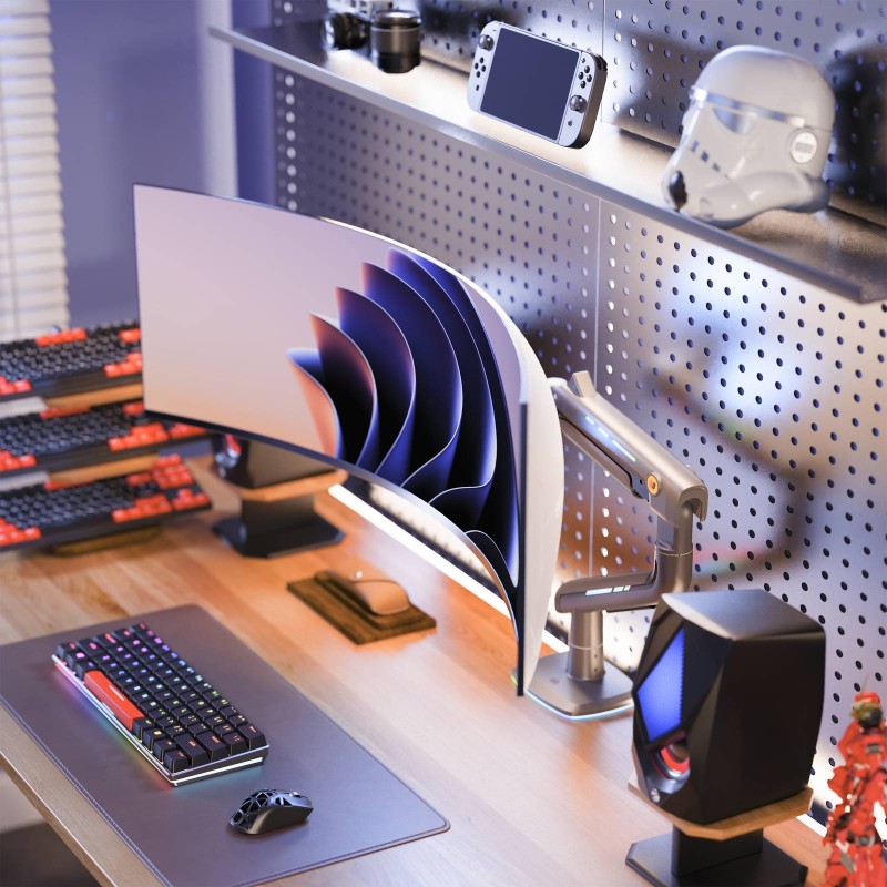 NBMounts Monitor Desk Mount - F5 - Gaming Series Single Arm RGB Monitor Desk Mount Heavy Duty up to 20kg