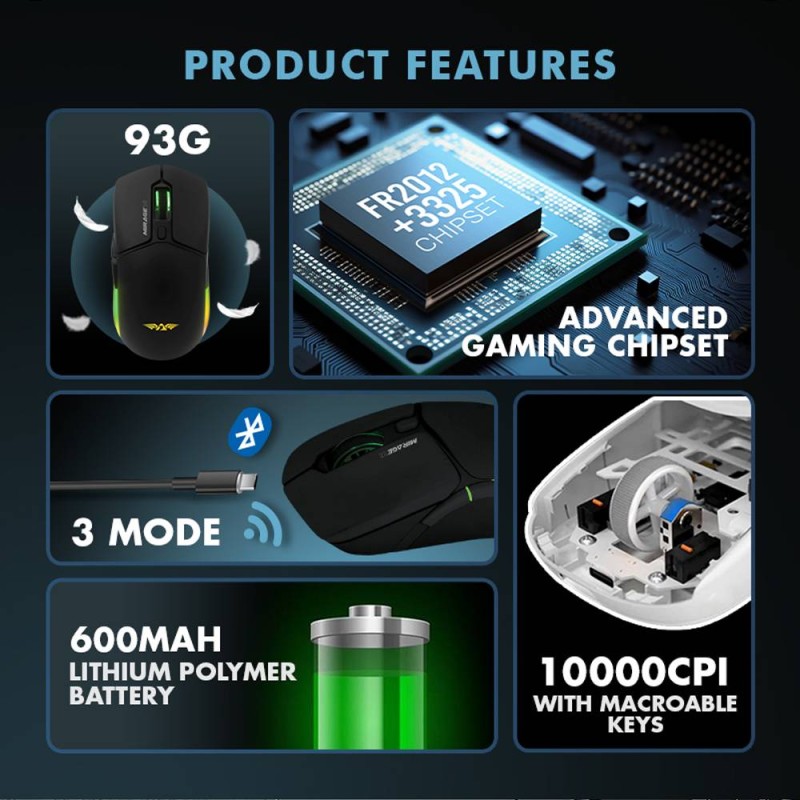 Armaggeddon Gaming Mouse - MIRAGE-VI - Wired+2.4G+BT Recharge 600mAh Black — Buy in Cyprus with Fast Delivery