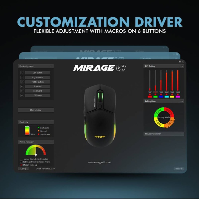 Armaggeddon Gaming Mouse - MIRAGE-VI - Wired+2.4G+BT Recharge 600mAh Black — Buy in Cyprus with Fast Delivery