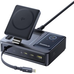 Baseus NOMOS - 5in1 Desktop 140W Wired & Wireless Charger Qi2 3xUSBC+1A with LED Display UK Plug