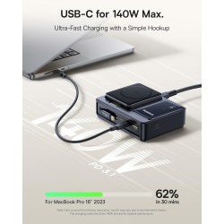 Baseus NOMOS - 5in1 Desktop 140W Wired & Wireless Charger Qi2 3xUSBC+1A with LED Display UK Plug